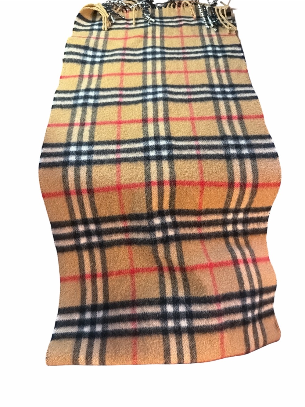 Burberry Beige Plaid Cashmere Scarf with Black White and Red Accents - Picture 3 of 5
